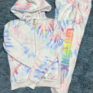 VS PINK rainbow glitter tie dye outfit